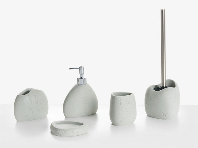 5-Piece Bathroom Accessories Set Light Grey Polyresin Soap Dish Soap Dispenser Toilet Brush Tumbler Toothbrush Holder Beliani