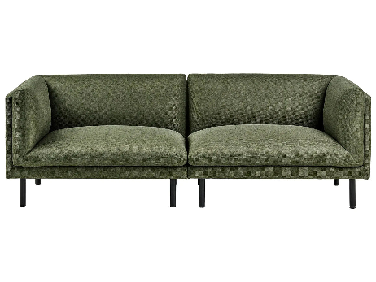 3 Seater Sofa Dark Green Fabric Metal Legs Upholstered Living Room Furniture Beliani