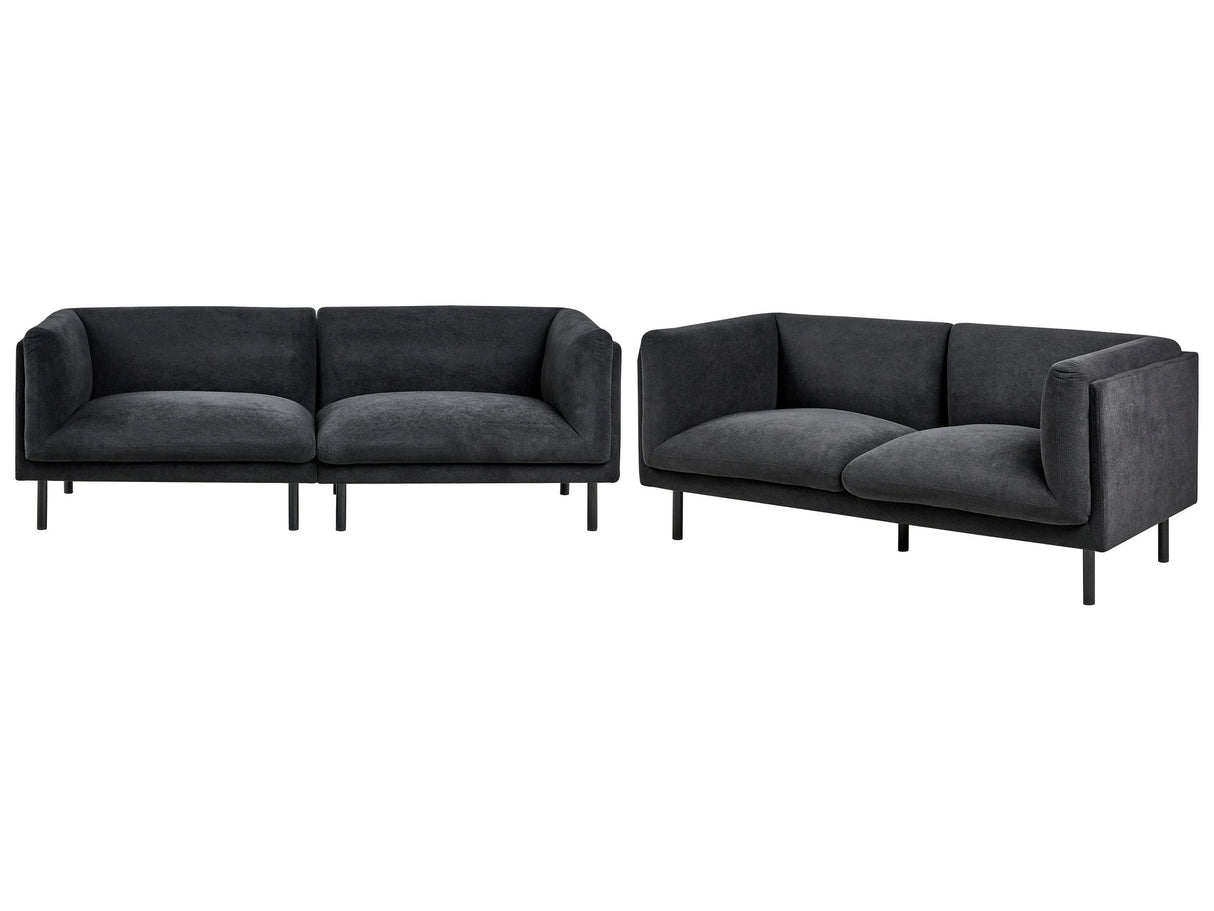 3+2 Seater Sofa Set Black Polyester Fabric Metal Black Legs Upholstered Living Room Furniture Beliani