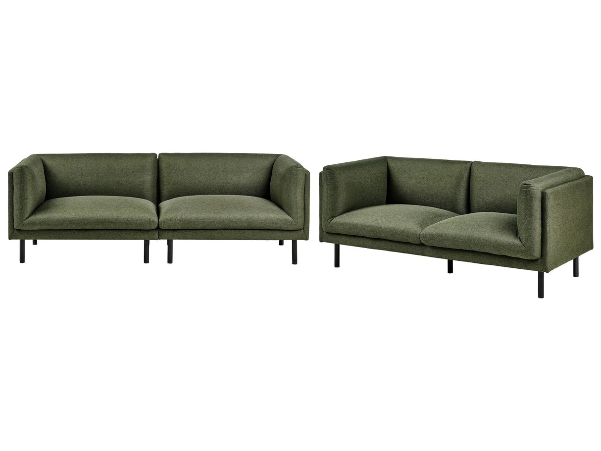 3+2 Seater Sofa Set Dark Green Polyester Fabric Metal Black Legs Upholstered Living Room Furniture Beliani