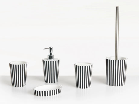 5-Piece Bathroom Accessories Set Black and White Polyresin Soap Dish Soap Dispenser Toilet Brush Tumbler Toothbrush Holder Beliani