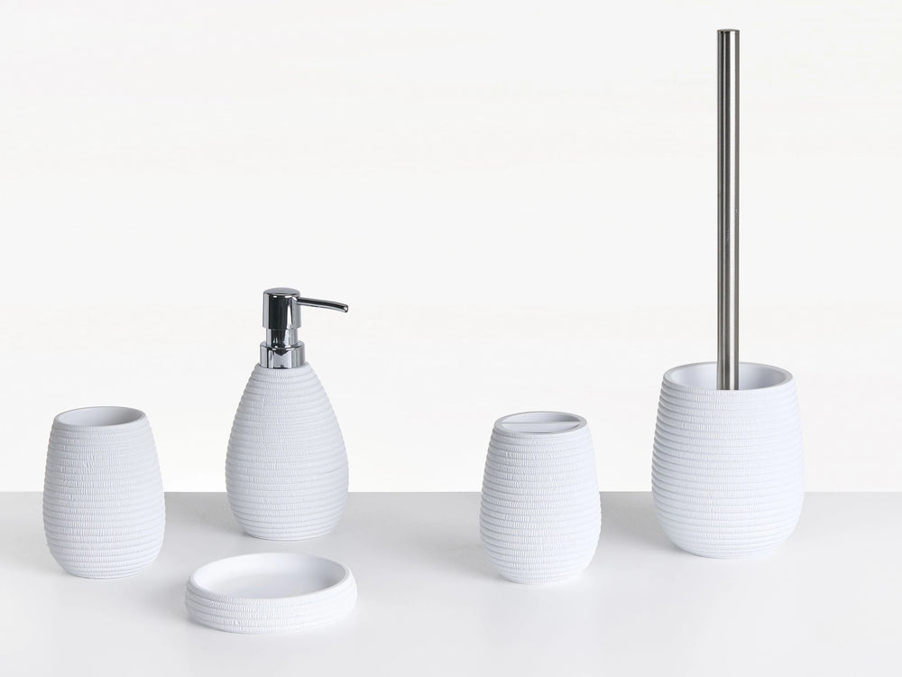 5-Piece Bathroom Accessories Set White Polyresin Soap Dish Soap Dispenser Toilet Brush Tumbler Toothbrush Holder Beliani