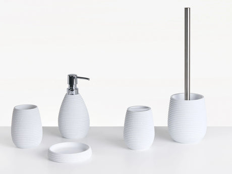 5-Piece Bathroom Accessories Set White Polyresin Soap Dish Soap Dispenser Toilet Brush Tumbler Toothbrush Holder Beliani