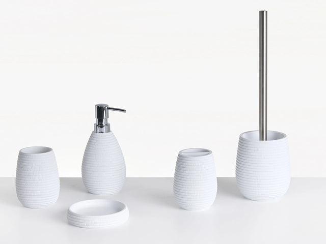 5-Piece Bathroom Accessories Set White Polyresin Soap Dish Soap Dispenser Toilet Brush Tumbler Toothbrush Holder Beliani