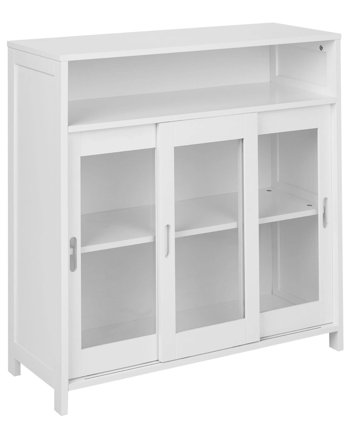 Sideboard with Glass White 3 Door Cabinet Storage Modern Minimalist Beliani