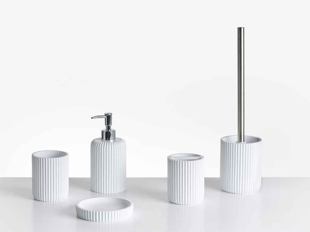 5-Piece Bathroom Accessories Set White Polyresin Soap Dish Soap Dispenser Toilet Brush Tumbler Toohtbrush Holder Beliani