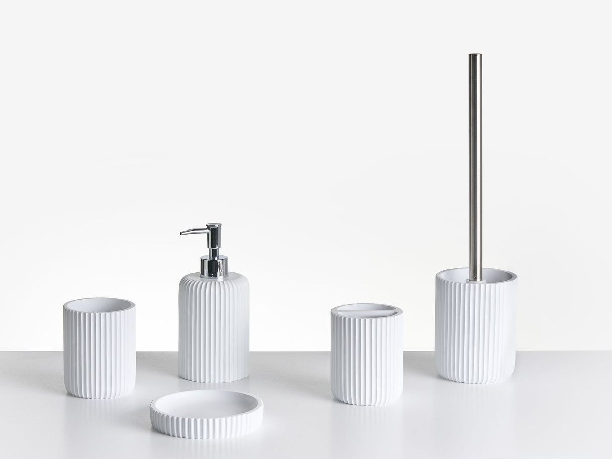 5-Piece Bathroom Accessories Set White Polyresin Soap Dish Soap Dispenser Toilet Brush Tumbler Toohtbrush Holder Beliani
