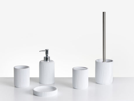 5-Piece Bathroom Accessories Set White Polyresin Soap Dish Soap Dispenser Toilet Brush Tumbler Toohtbrush Holder Beliani