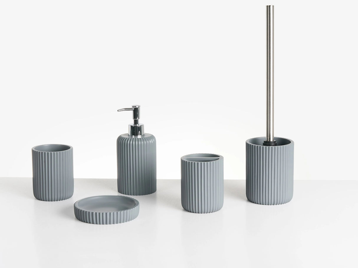 5-Piece Bathroom Accessories Set Light Grey Polyresin Soap Dish Soap Dispenser Toilet Brush Tumbler Toohtbrush Holder Beliani