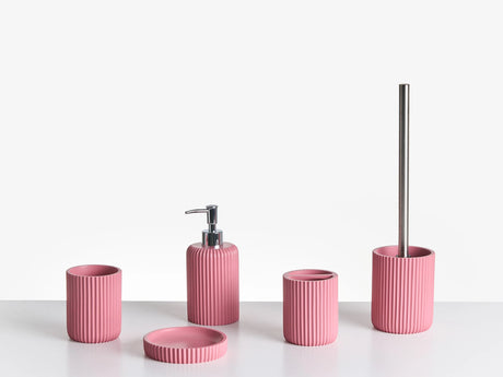 5-Piece Bathroom Accessories Set Pink  Polyresin Soap Dish Soap Dispenser Toilet Brush Tumbler Toohtbrush Holder Beliani