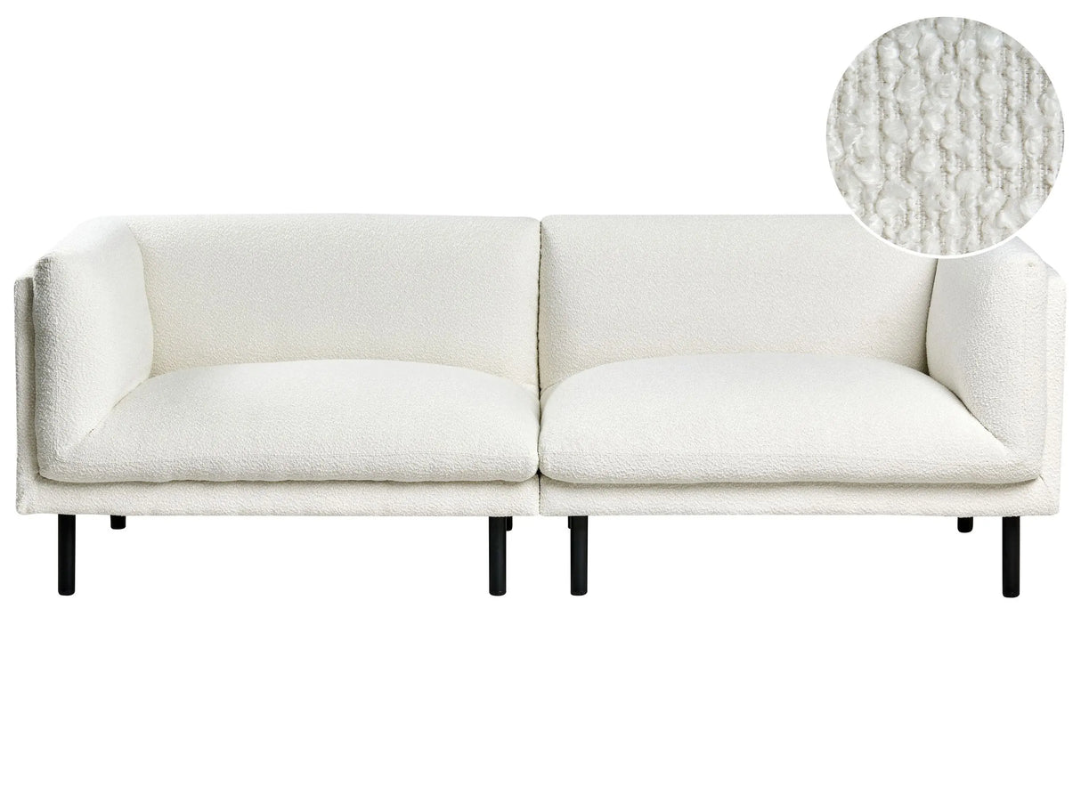 3 Seater Sofa Off-White Boucle Metal Legs Upholstered Living Room Furniture Beliani