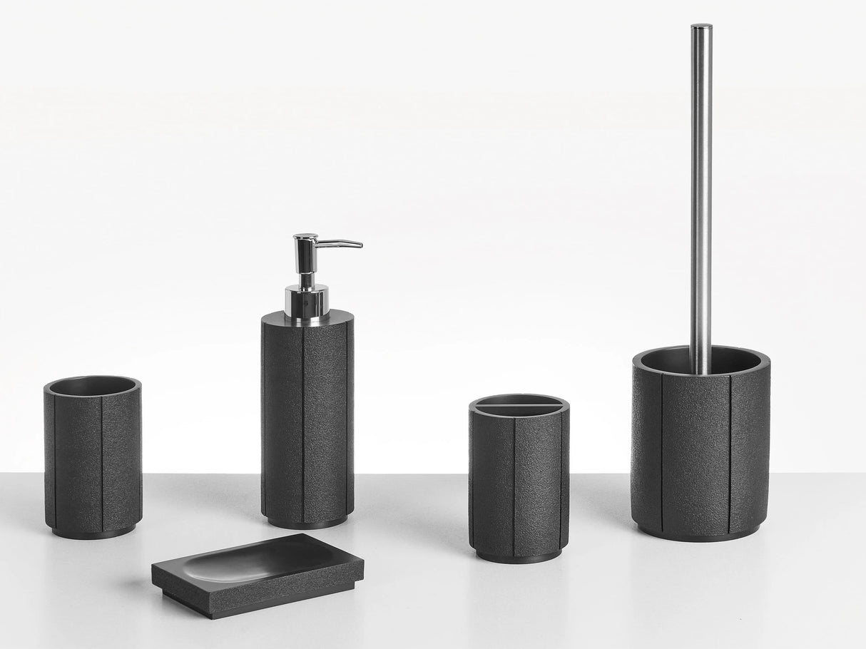 5-Piece Bathroom Accessories Set Black Polyresin Soap Dish Soap Dispenser Toilet Brush Tumbler Toohtbrush Holder Beliani