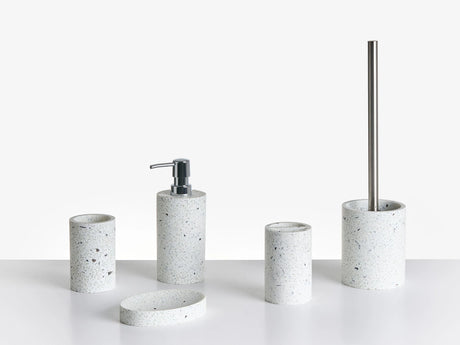 5-Piece Bathroom Accessories Set White Polyresin Soap Dish Soap Dispenser Toilet Brush Tumbler Toohtbrush Holder Beliani