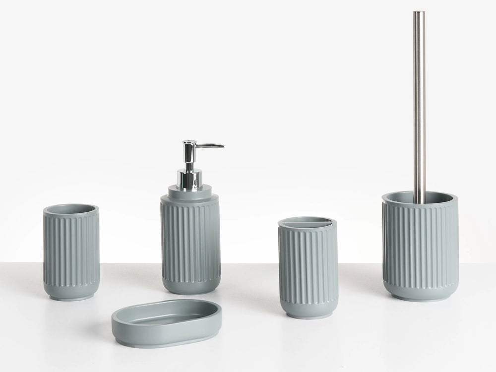 5-Piece Bathroom Accessories Set Light Grey Polyresin Soap Dish Soap Dispenser Toilet Brush Tumbler Toohtbrush Holder Beliani