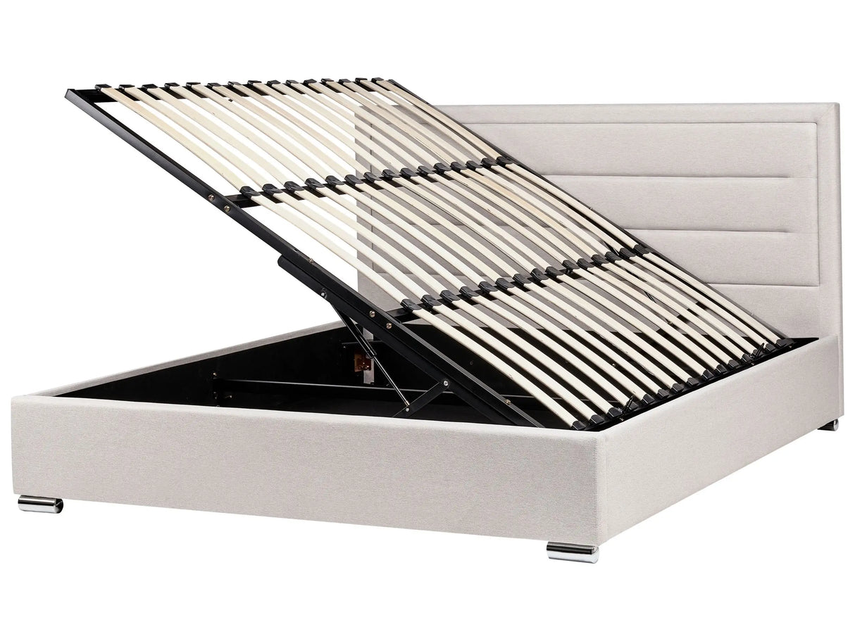 Storage Bed Light Beige Polyester Fabric Upholstery EU Super King Size 6ft Modern Design Padded Headboard Ottoman Lift Beliani