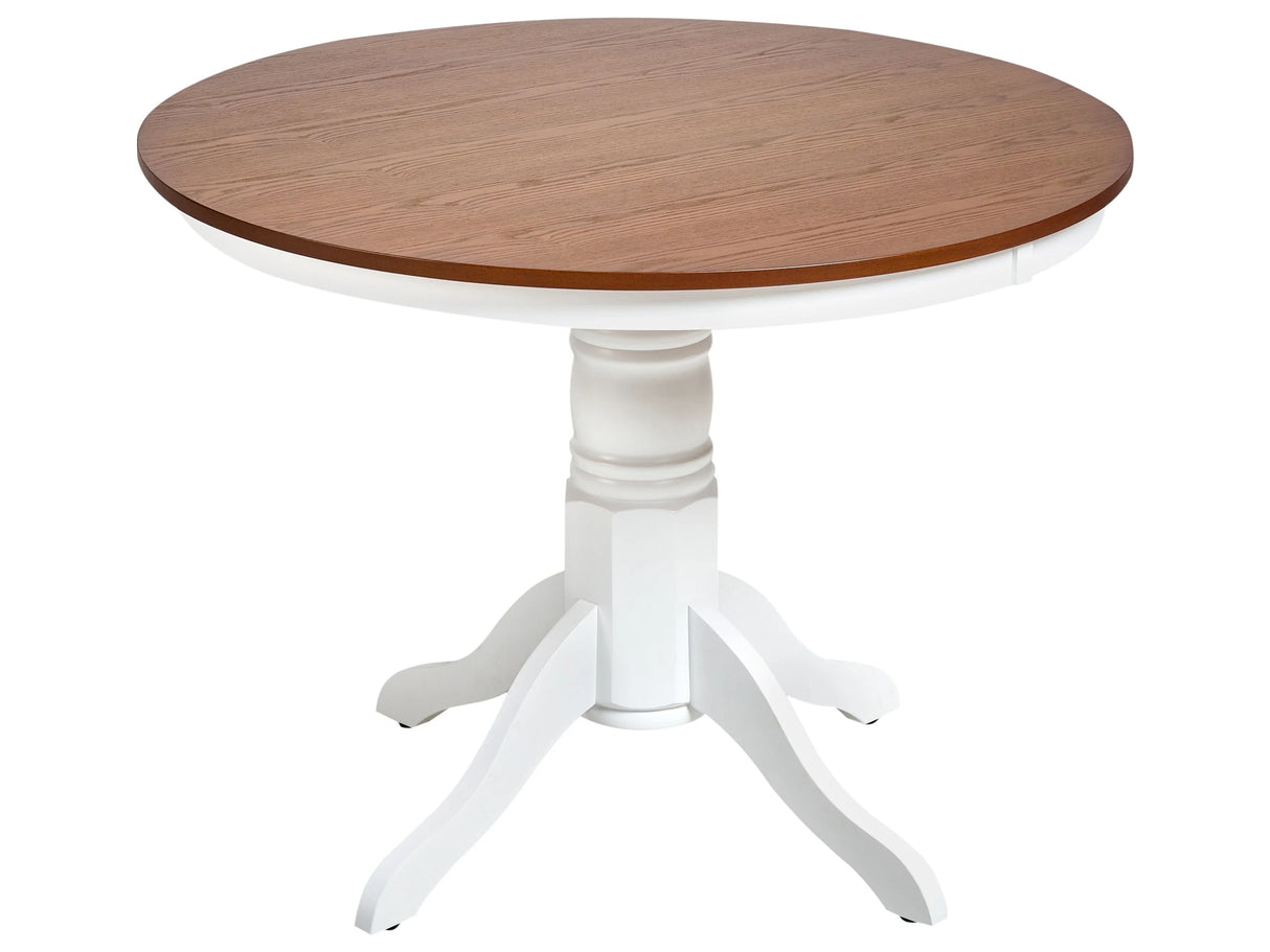 Dining Table Brown Ash Wood Venner 100 cm Top Rubberwood Frame and Legs Round Vintage Beliani