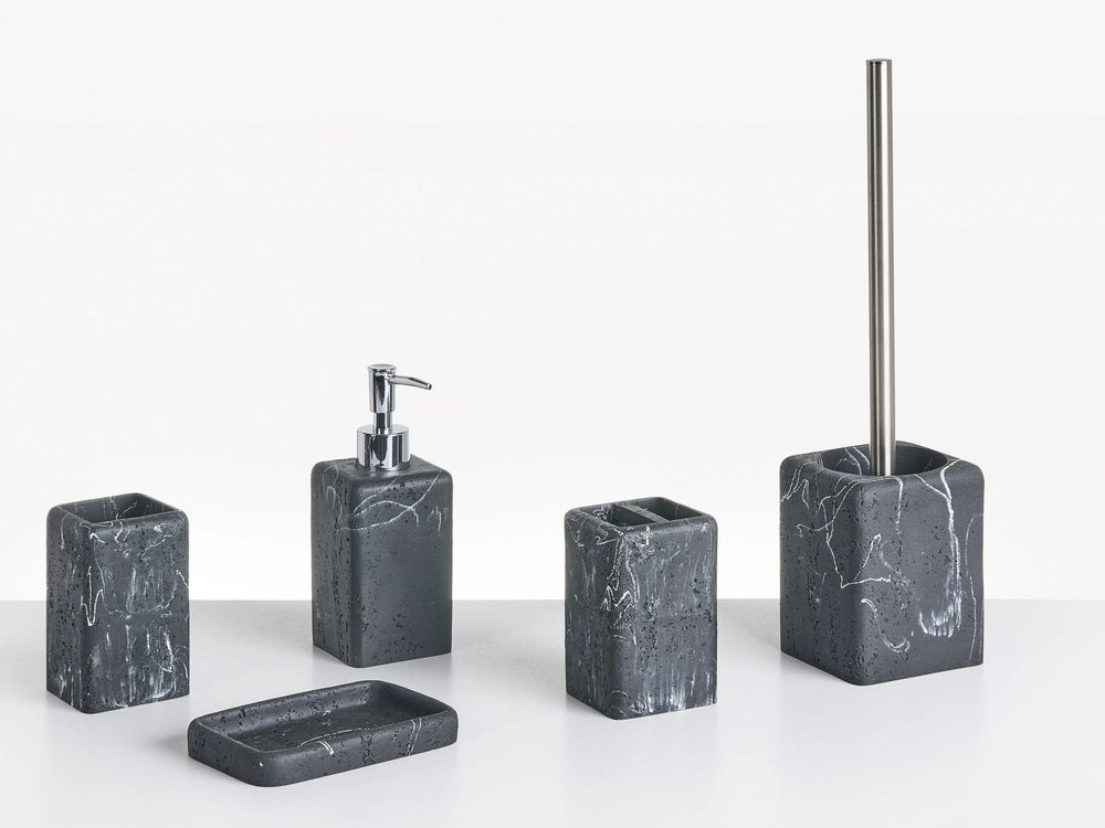 5-Piece Bathroom Accessories Set Black Marble Polyresin Soap Dish Soap Dispenser Toilet Brush Tumbler Toohtbrush Holder Beliani