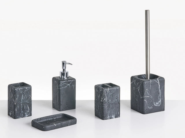 5-Piece Bathroom Accessories Set Black Marble Polyresin Soap Dish Soap Dispenser Toilet Brush Tumbler Toohtbrush Holder Beliani
