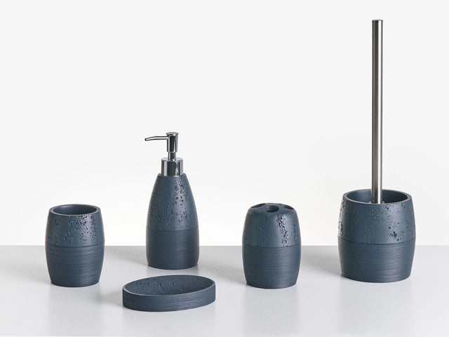 5-Piece Bathroom Accessories Set Dark Blue Polyresin Soap Dish Soap Dispenser Toilet Brush Tumbler Toohtbrush Holder Beliani
