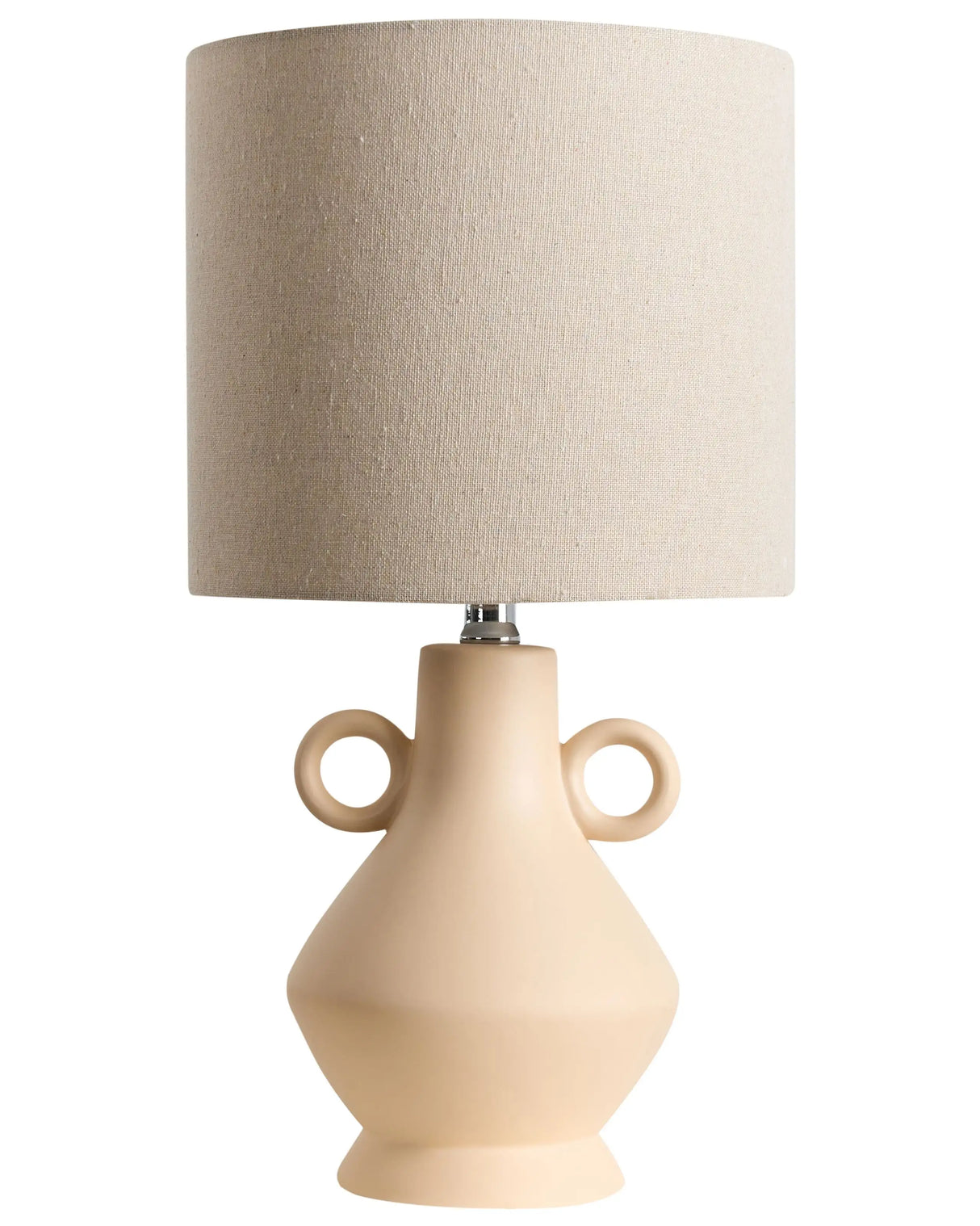 Table Lamp Beige Ceramic Base Fabric Textured Shade Drum Ambient Light Beliani