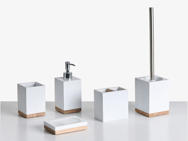 5-Piece Bathroom Accessories Set White Polyresin Soap Dish Soap Dispenser Toilet Brush Tumbler Toohtbrush Holder Beliani