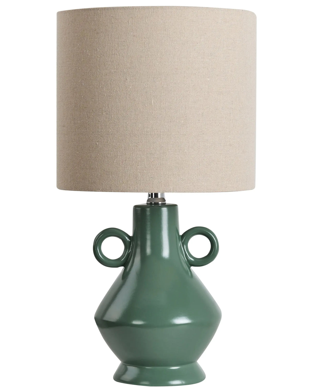 Table Lamp Green Ceramic Base Fabric Textured Shade Drum Ambient Light Beliani