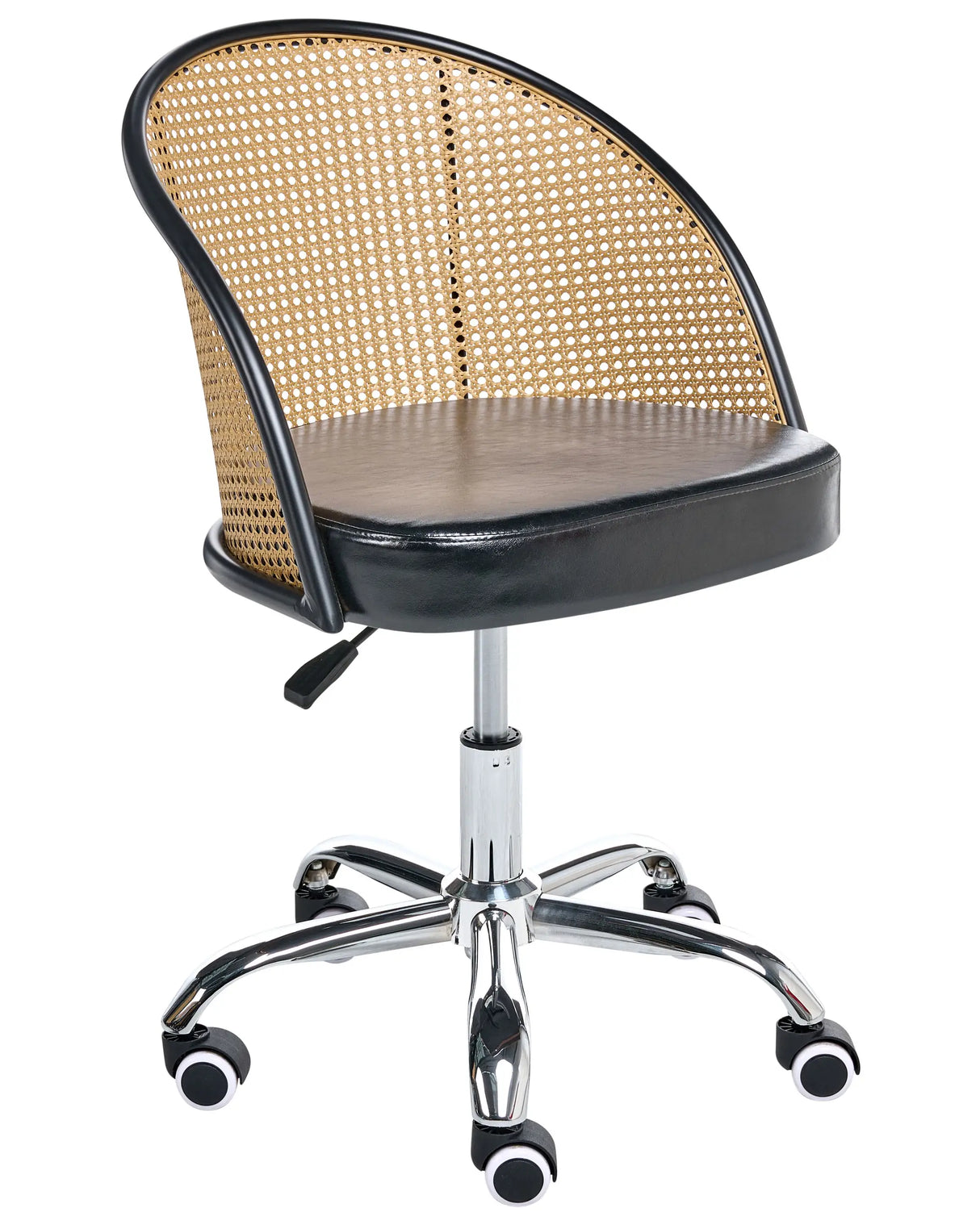 Office Chair Black Faux Leather PE Rattan Backrest Swivel Adjustable Height without Armrests Home Office Study Traditional Beliani