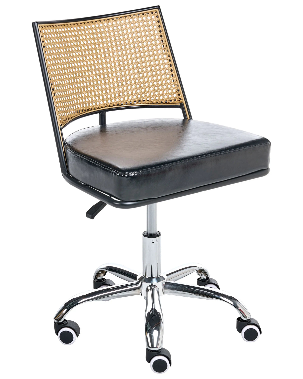 Office Chair Black Faux Leather PE Rattan Backrest Swivel Adjustable Height without Armrests Home Office Study Traditional Beliani