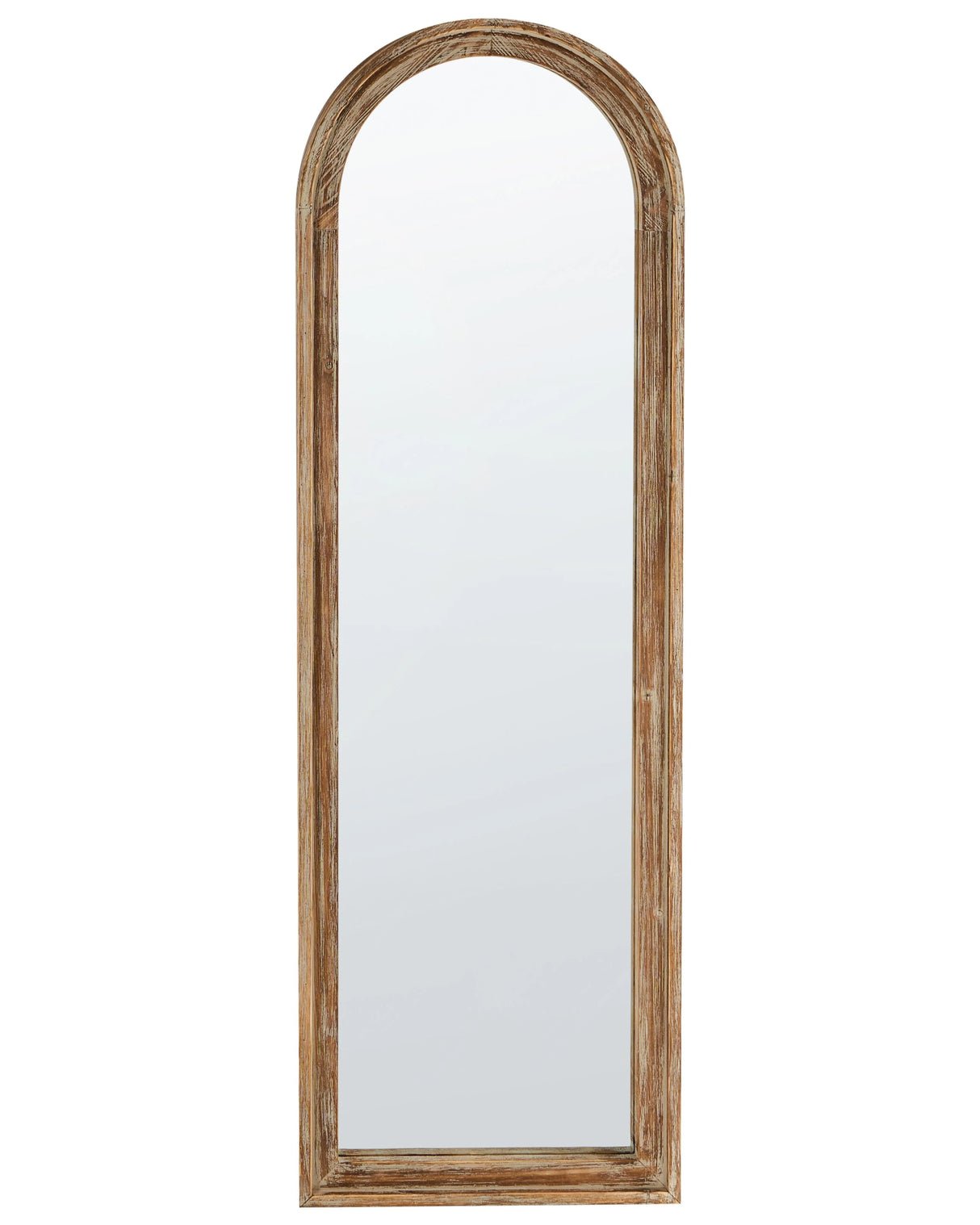 Full Length Wall Mirror Light Brown Wood Frame Arched Large Tall Hanging Mirror Bedroom Living Room Hallway Traditional Style Beliani