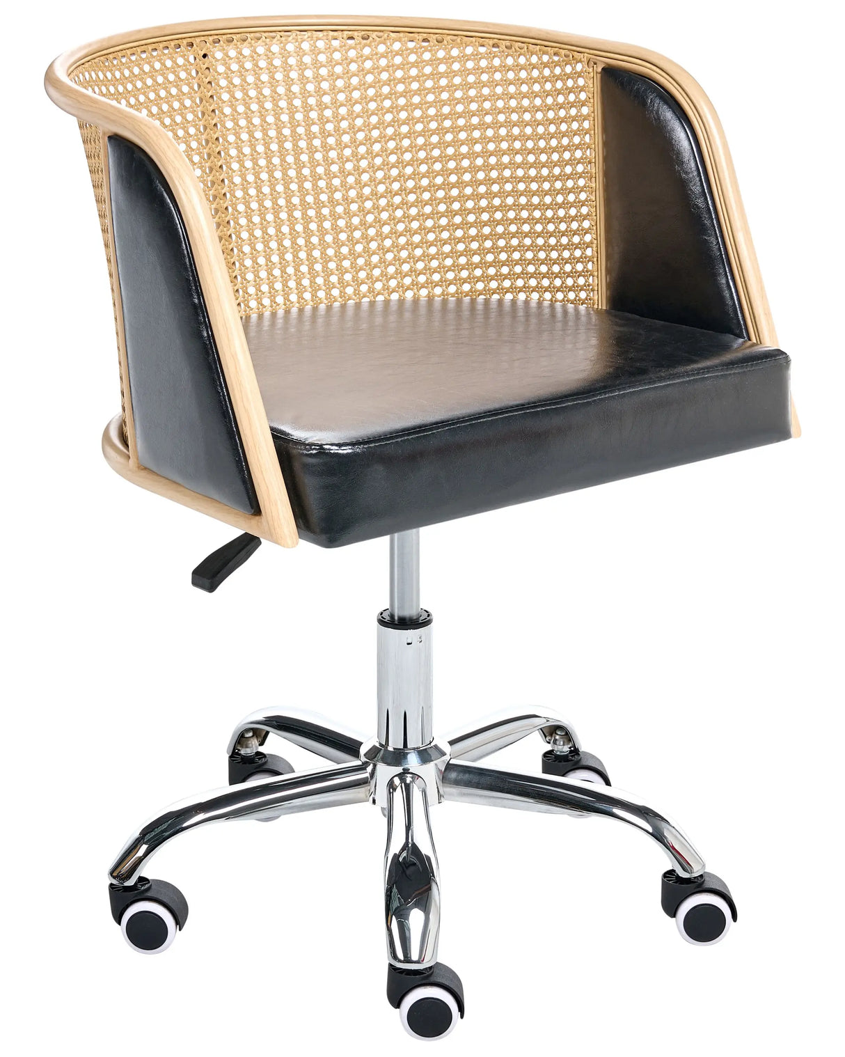 Office Chair Black Faux Leather PE Rattan Backrest Swivel Adjustable Height with Armrests Home Office Study Traditional Beliani