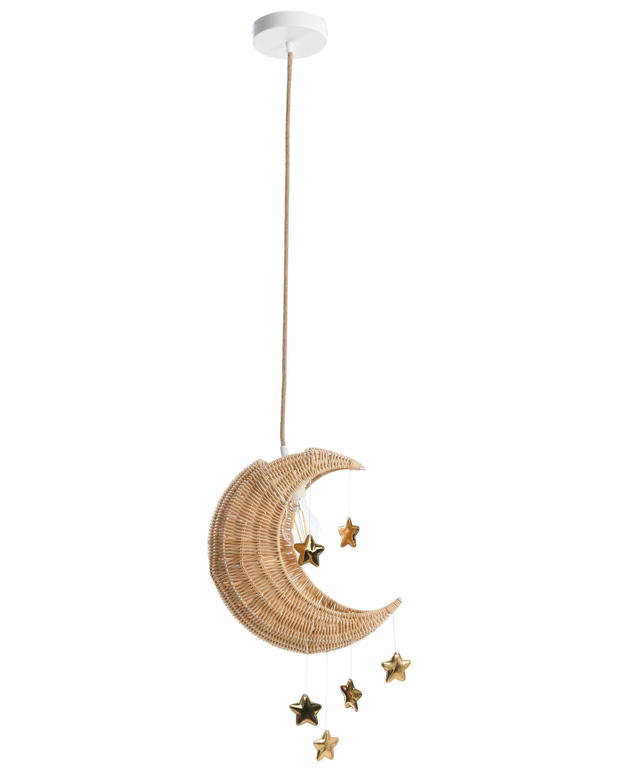 Pendant Lamp Natural Rattan Hand Woven Wicker Shade Moon Shape Ceiling Boho Style Beliani