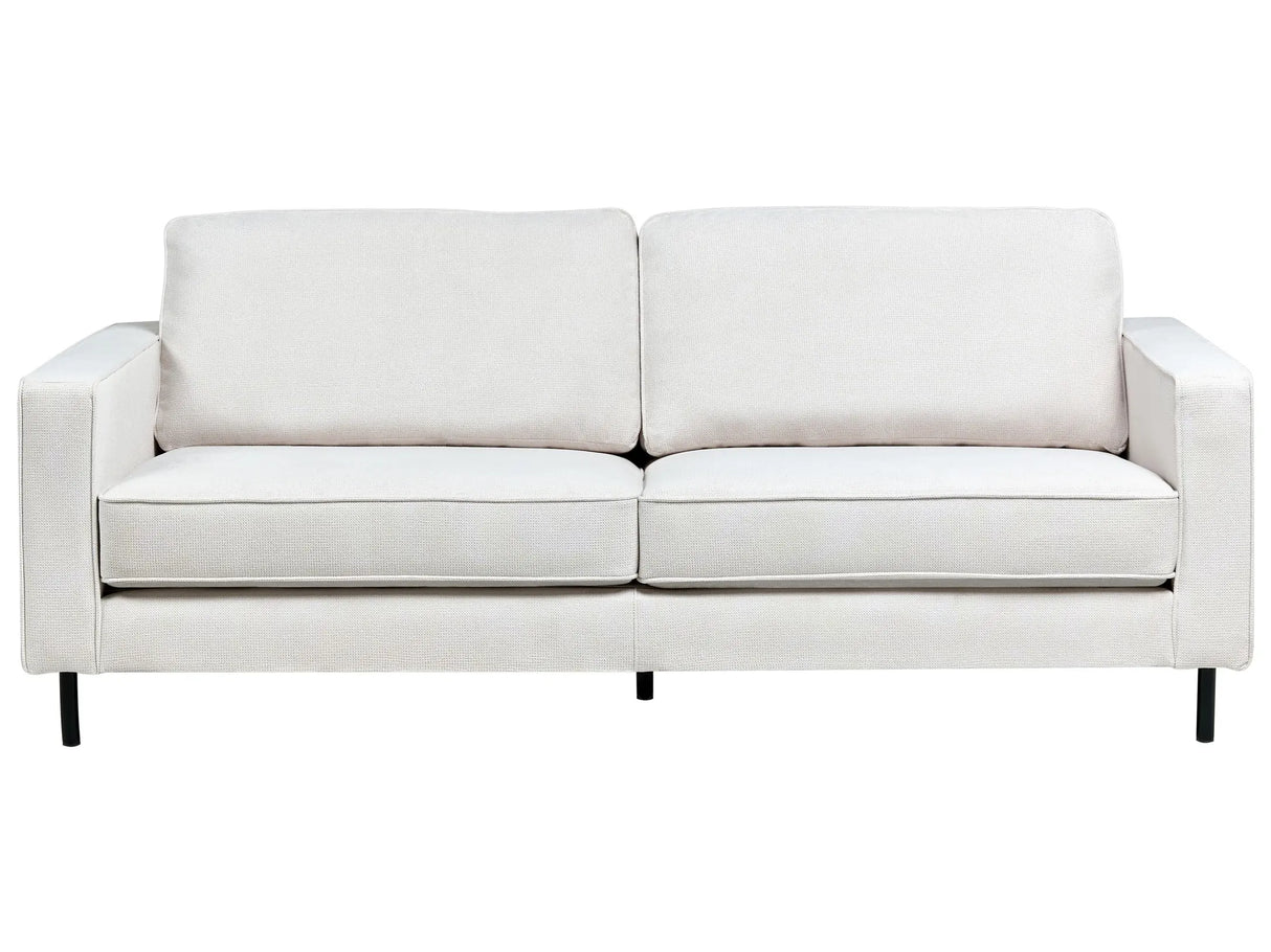 3 Seater Sofa Off-White Polyester Minimalist Living Room Couch Black Legs Track Arm Beliani
