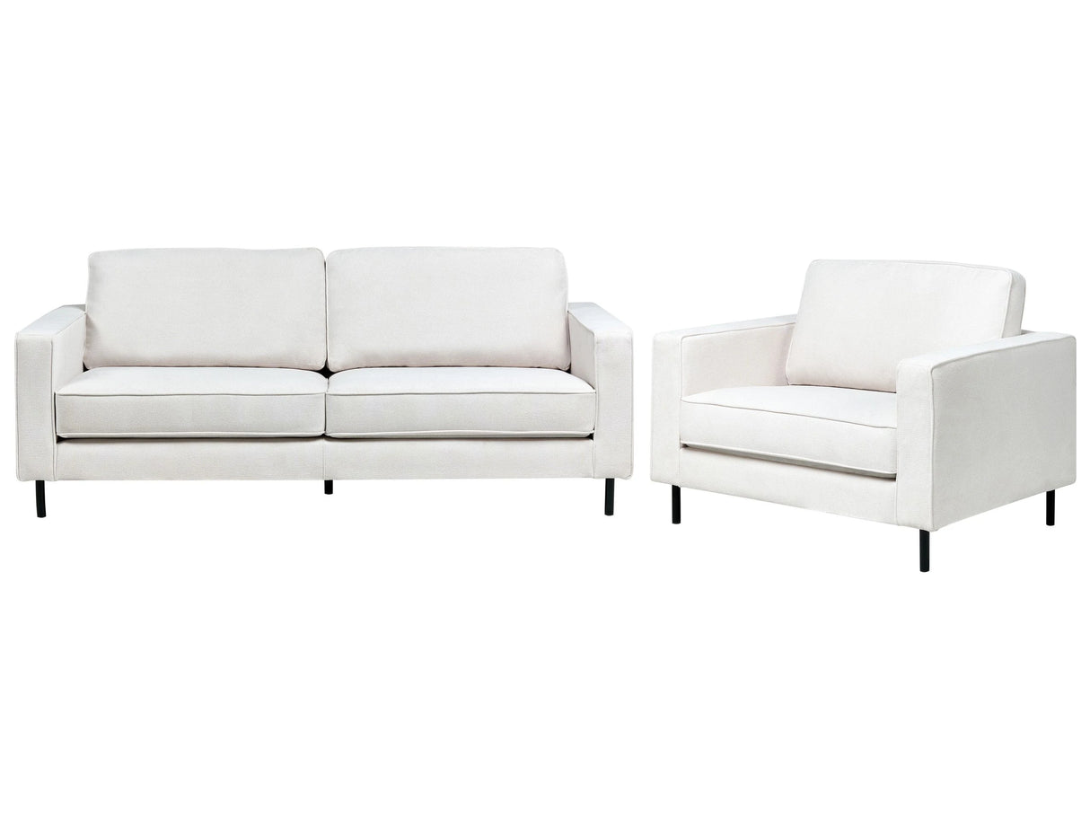 Sofa Set Off-White Polyester Fabric 3 Seater Sofa Armchair Minimalist Living Room Design Beliani