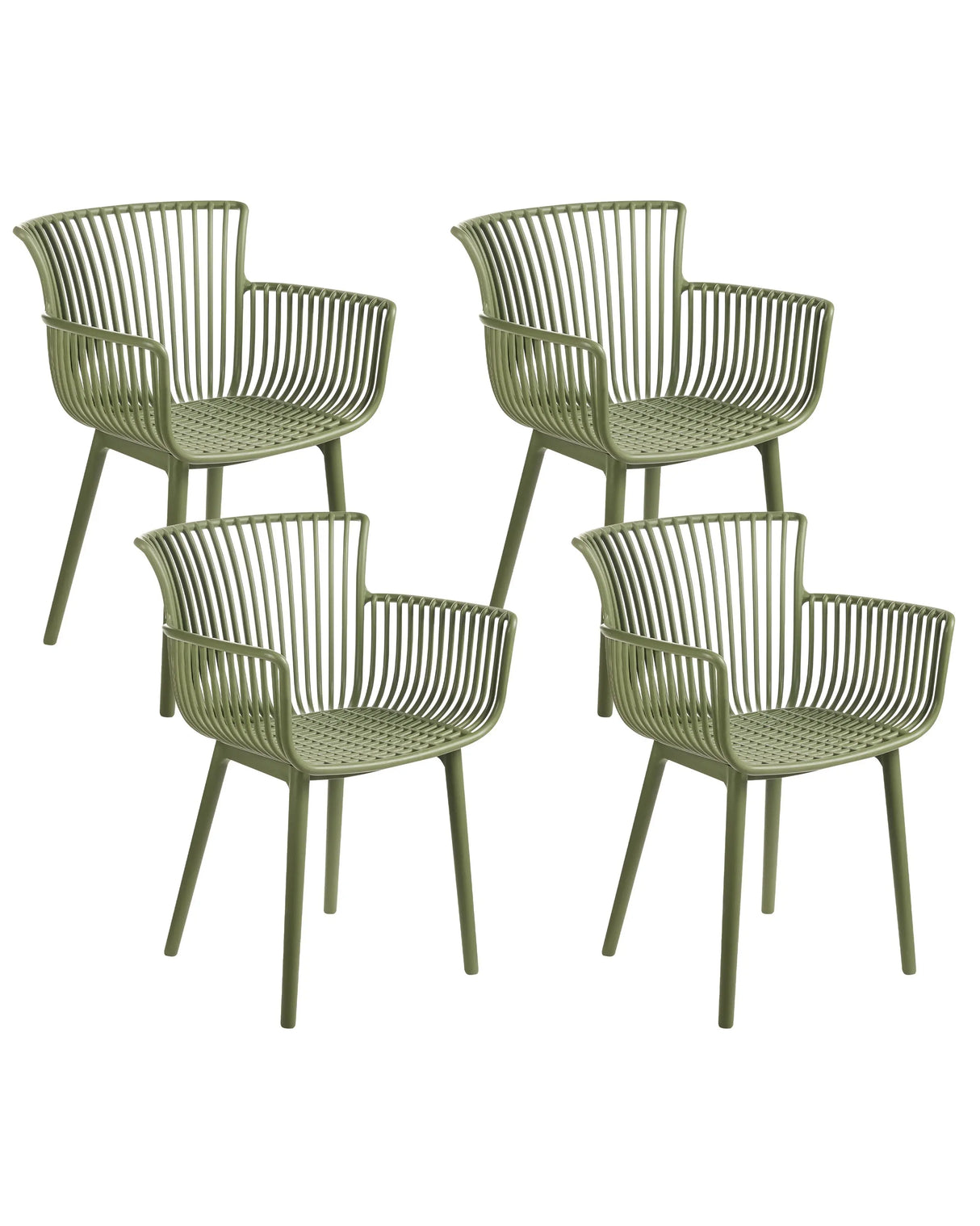 Set of 4 Dining Chairs Green Plastic Indoor Outdoor Garden with Armrests Minimalistic Style Beliani