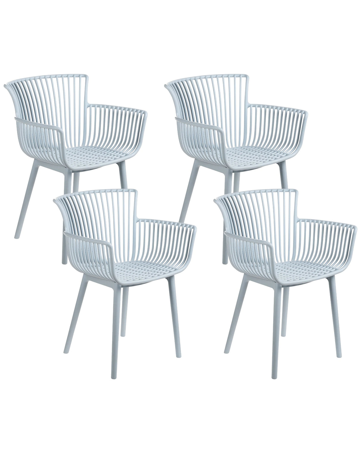 Set of 4 Dining Chairs Light Blue Plastic Indoor Outdoor Garden with Armrests Minimalistic Style Beliani