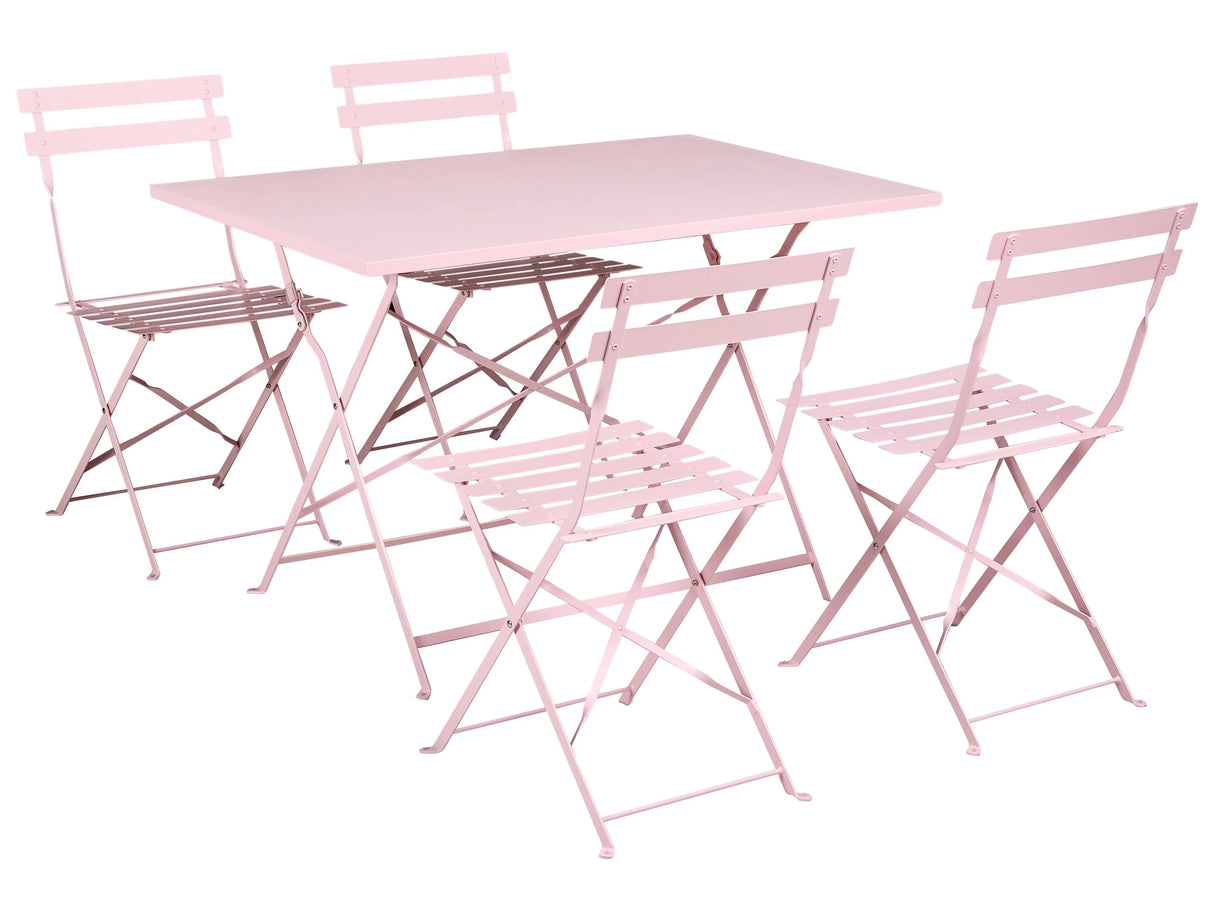 Garden Dining Set Pastel Pink Steel Table and Chairs Folding Storage Option Beliani