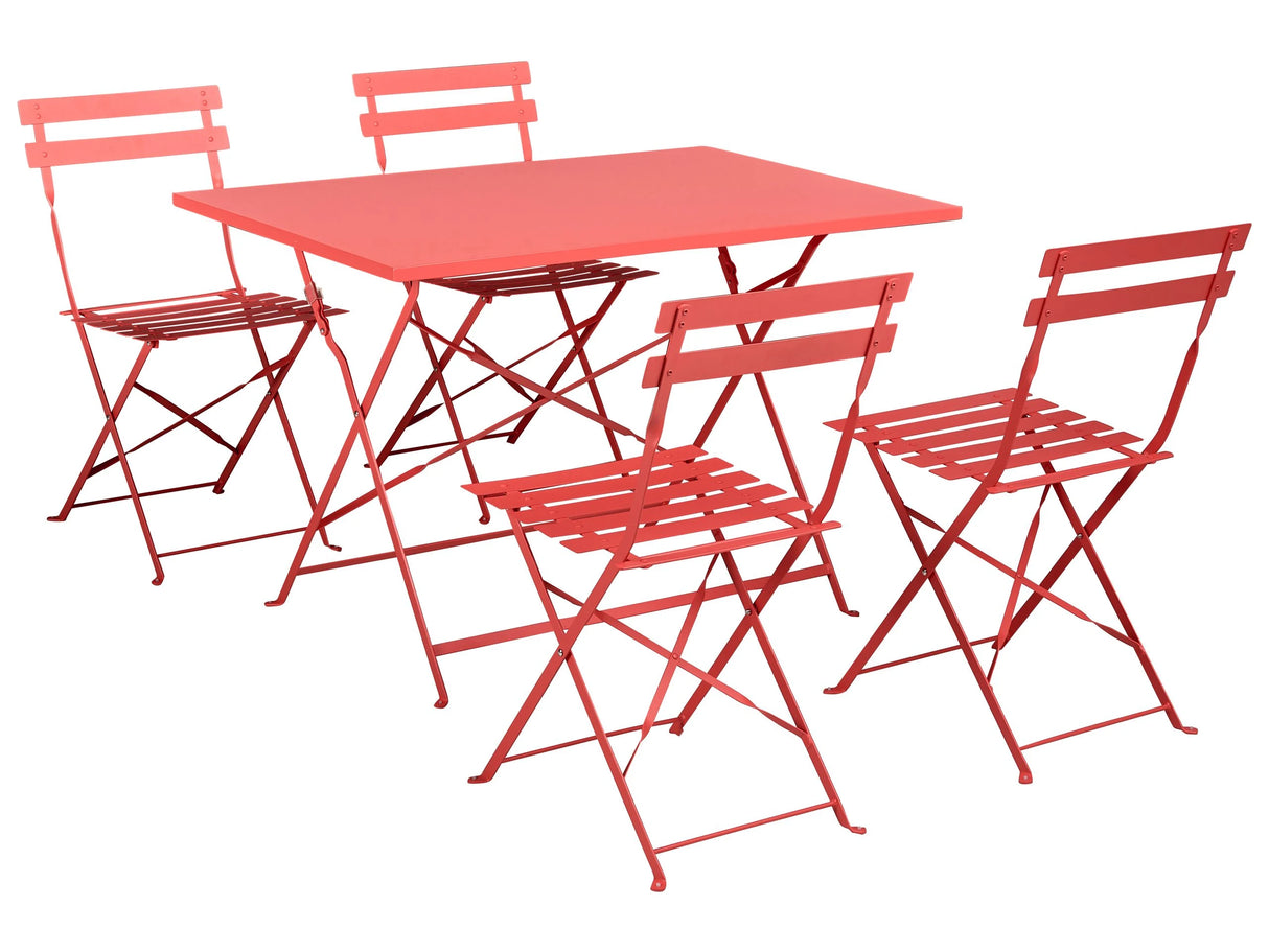 Garden Dining Set Red Steel Table and Chairs Folding Storage Option Beliani