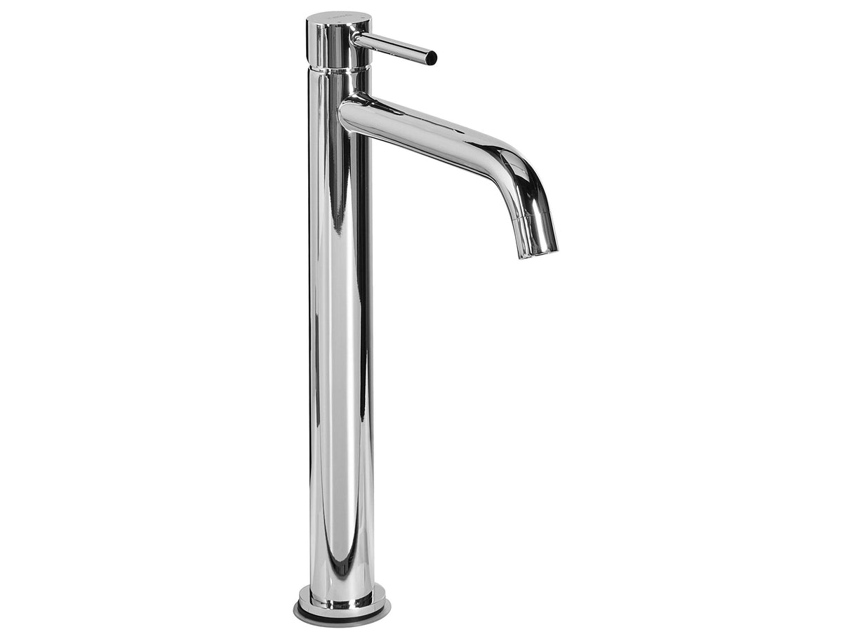 Bathroom Basin Mixer Tap Silver Brass 30 cm Chromed Single Lever Bathroom Accessories Modern Beliani