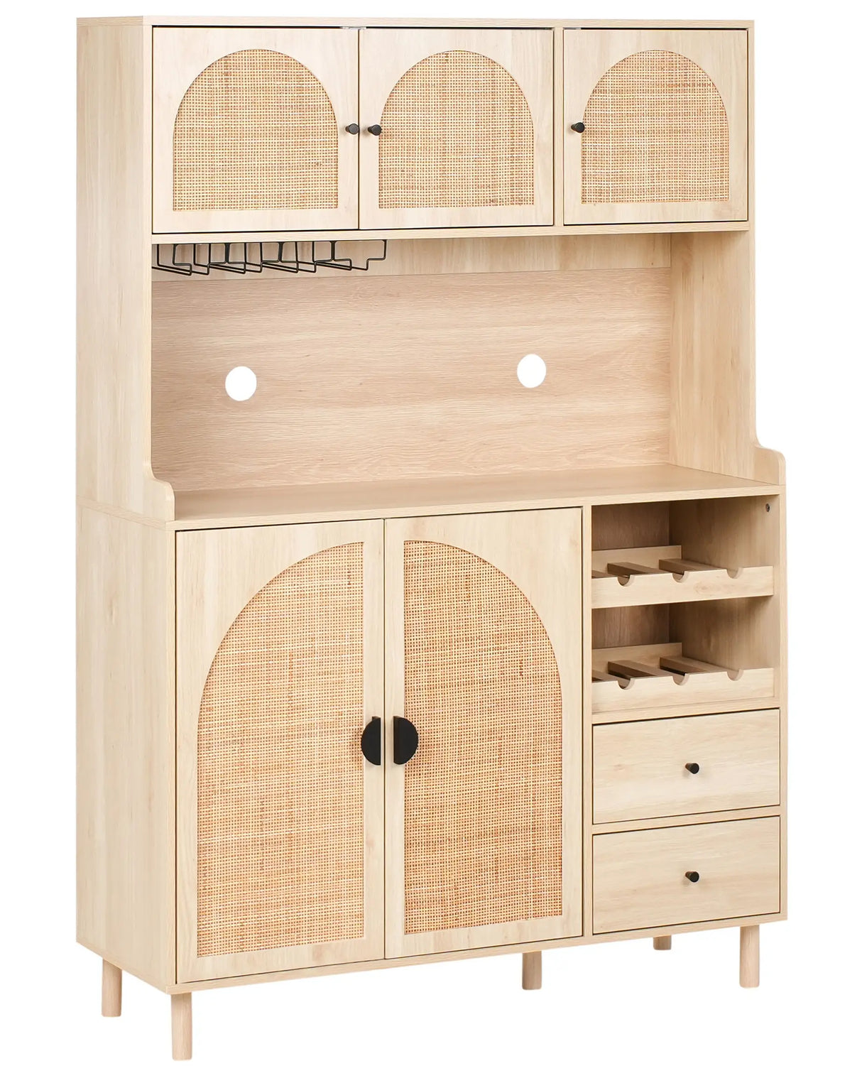 Decorative Cabinet Hutch Light Brown Particle Board with Shelves and Display Dining Room Kitchen Beliani