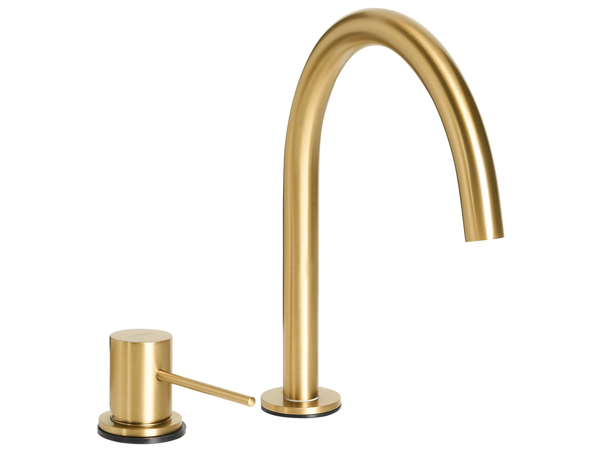 Basin Mixer Tap Gold Brass Single Lever Curved Spout Bathroom Accessories Beliani