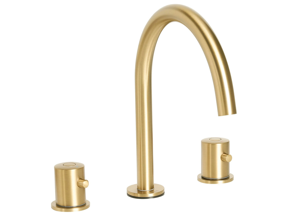 Basin Mixer Tap Gold Brass Two Handles Curved Spout Bathroom Accessories Bathroom Beliani