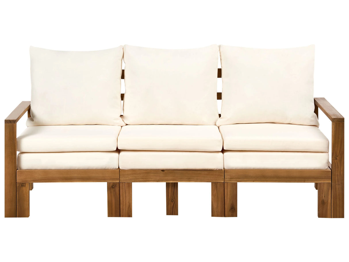 Garden Bench Brown Acacia Wood Light Beige Cushions 190 cm Multifunctional Convertible Outdoor Sofa Daybed Slatted Design Rustic Style Beliani