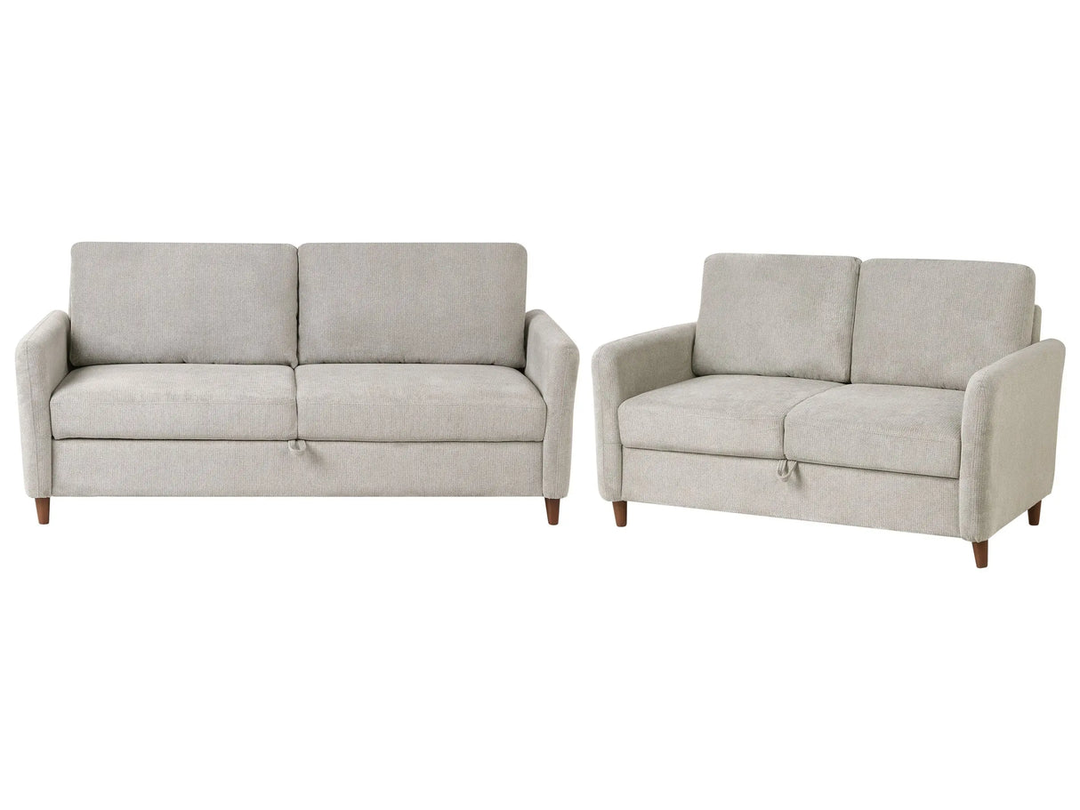 5 Seater Sofa Set Grey Polyester Upholstery with Storage Thickly Padded 2 and 3 Seater Modern Style Living Room Furniture Beliani