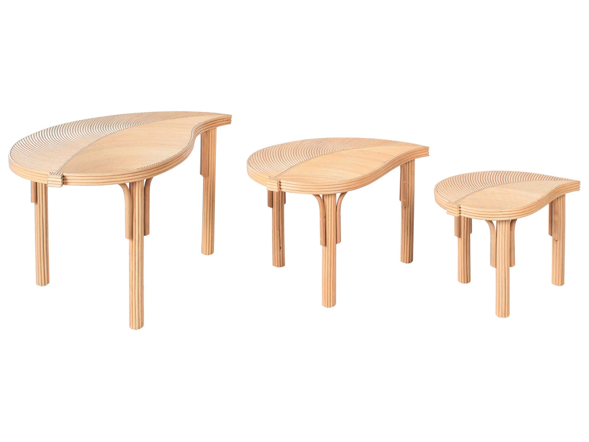 Nest of 3 Coffee Tables Natural Rattan Set of 3 Nesting Tables Indoor Outdoor Beliani