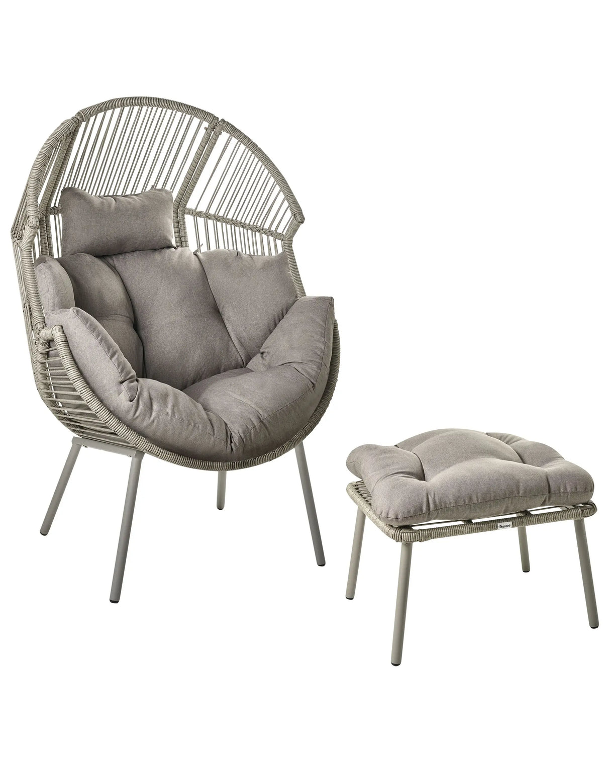 Garden Armchair Grey PE Rattan with Footrest Cotton Seat Back Cushions Grey Indoor Outdoor Beliani