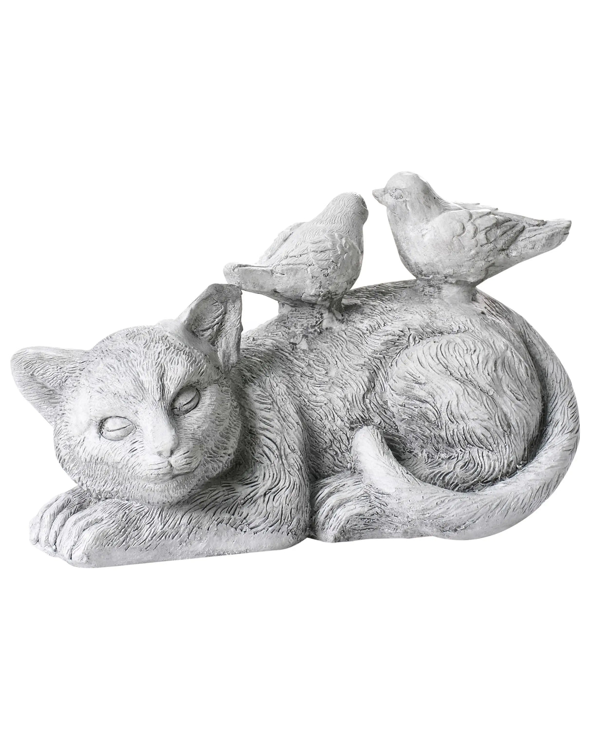 Decorative Figurine Grey MgO 22 cm Accent Piece Cat and Birds Indoor Outdoor Decoration Living Room Beliani
