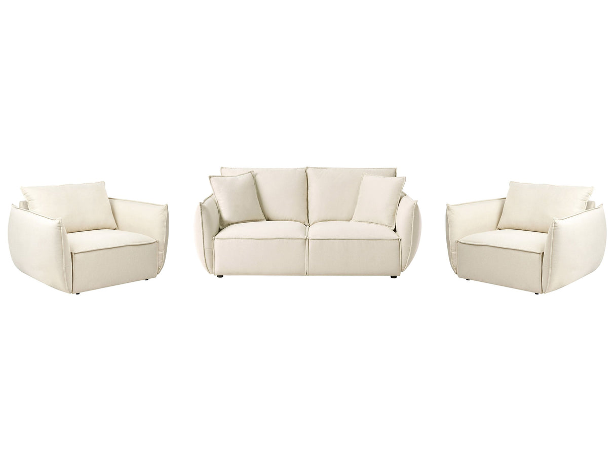 Living Room Set Light Beige Fabric Upholstery Low Profile Deep Wide Seat Cushioned Backkrest Modern Cosy Beliani