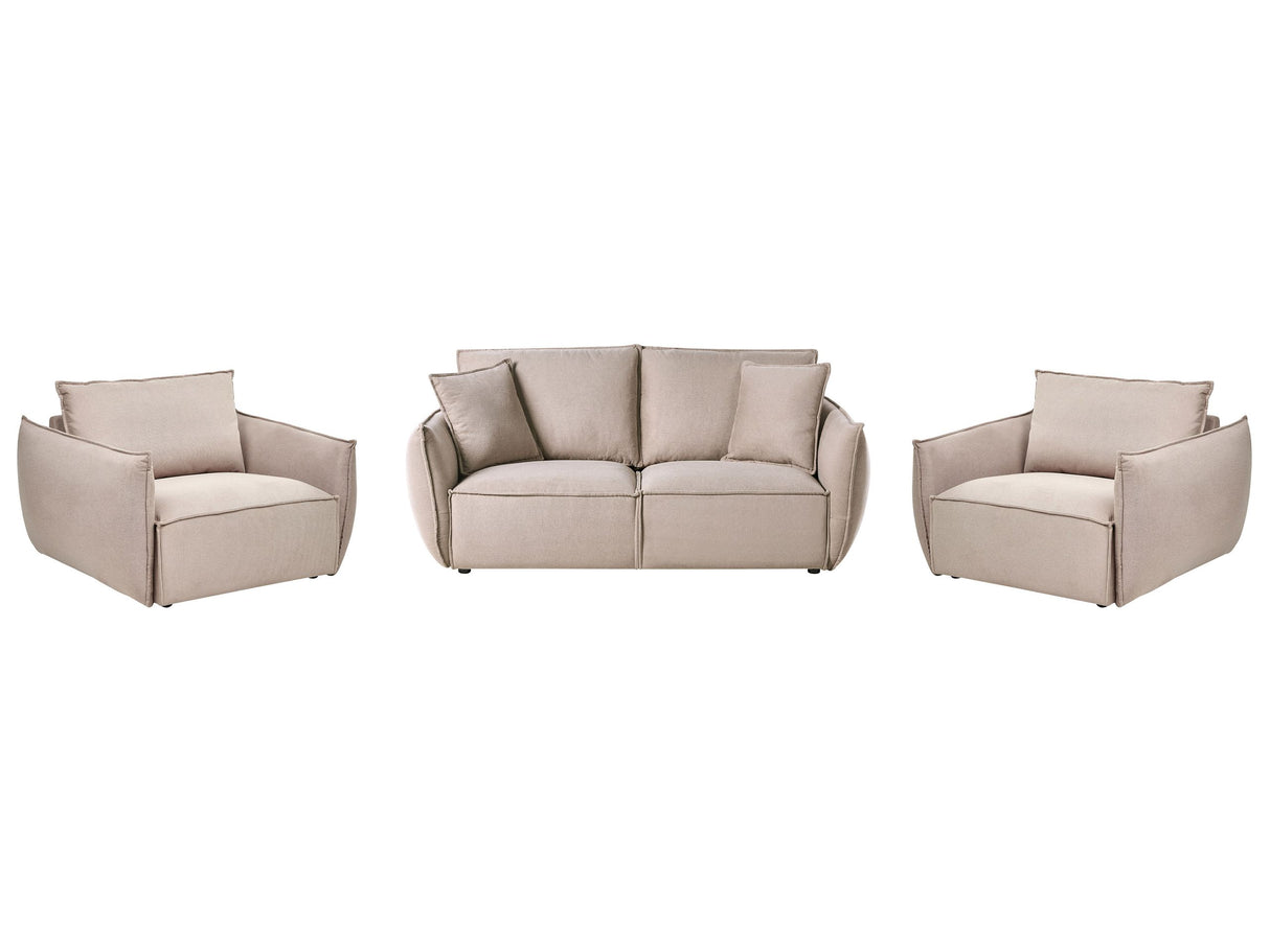 Living Room Set Taupe Fabric Upholstery Low Profile Deep Wide Seat Cushioned Backkrest Modern Cosy Beliani