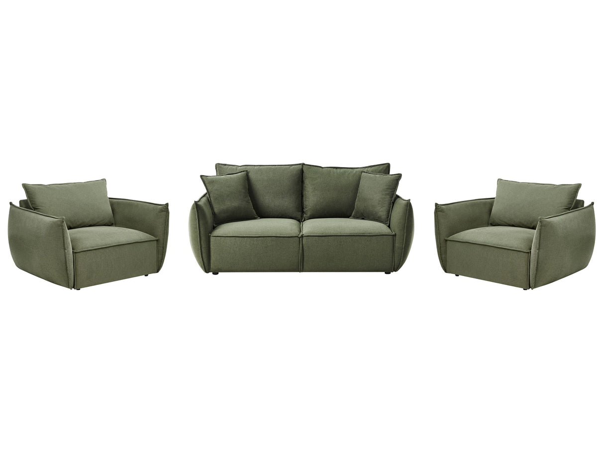 Living Room Set Green Fabric Upholstery Low Profile Deep Wide Seat Cushioned Backrest Modern Cosy Beliani