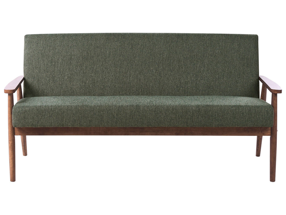 Sofa Green and Dark Brown 3 Seater Polyester Fabric Upholstery Retro Design Wooden Frame Armrests Living Room Beliani